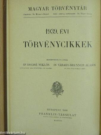 1939. évi törvénycikkek