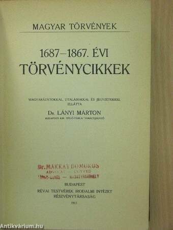 1687-1867. évi törvénycikkek