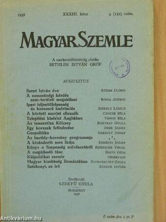Magyar Szemle 1938. augusztus