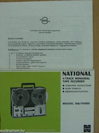 Model RQ-709SD - National 4-track Monaural Tape Recorder Operating Instrucitons/Mode D'emploi/Bedienungsanleitung