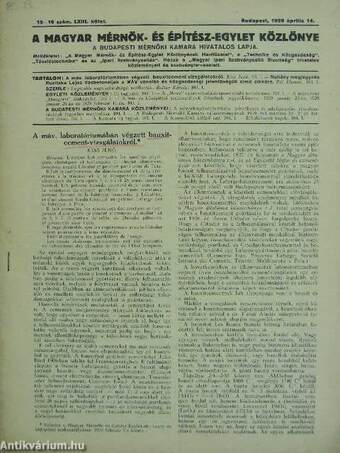 A Magyar Mérnök- és Építész-Egylet Közlönye 1929. április 14.