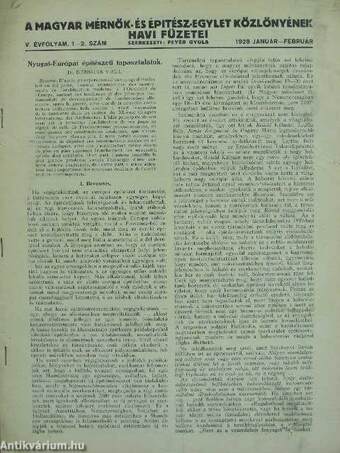 A Magyar Mérnök- és Épitész-Egylet Közlönyének Havi Füzetei 1928. január-február