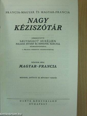 Francia-magyar és magyar-francia nagy kéziszótár II.