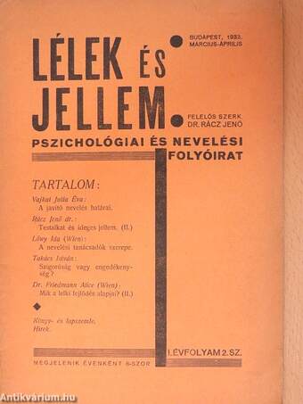 Lélek és jellem 1933. március-április