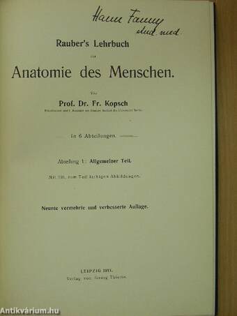 Rauber's Lehrbuch der Anatomie des Menschen Abteilung 1. (töredék)