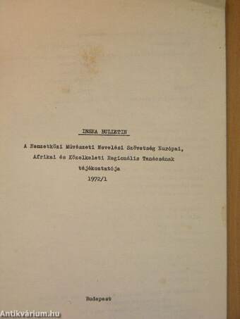 A Nemzetközi Művészeti Nevelési Szövetség Európai, Afrikai és Közelkeleti Regionális Tanácsának tájékoztatója 1972/1