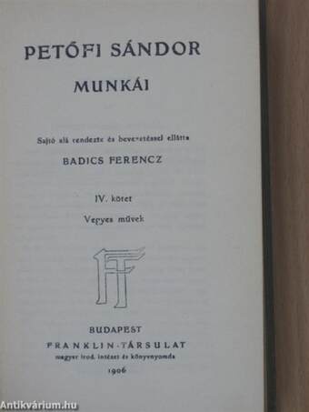 Petőfi Sándor munkái IV.