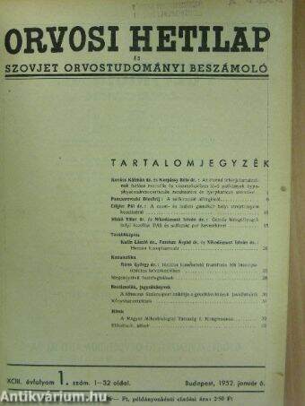 Orvosi Hetilap és Szovjet Orvostudományi Beszámoló 1952. január-július (fél évfolyam)