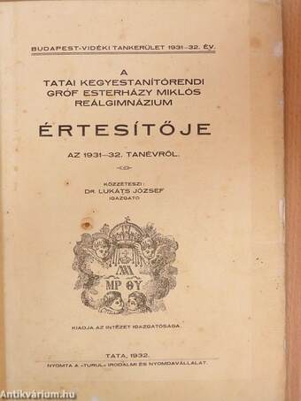 A magyar kegyestanitórend budapesti gimnáziumának értesítője az 1936-37. iskolai évről