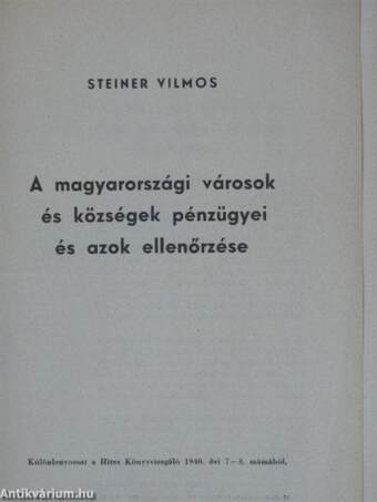 A magyarországi városok és községek pénzügyei és azok ellenőrzése