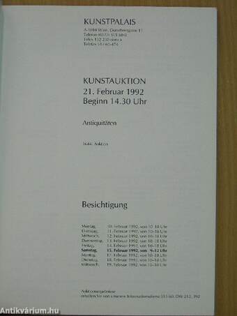 Auktion 21. Februar 1992 Antiquitäten Kunstpalais