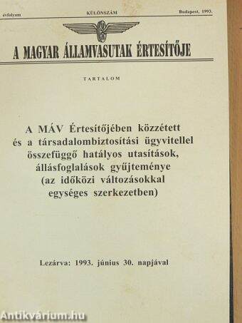 A Magyar Államvasutak Értesítője 1993. január-december I-II.