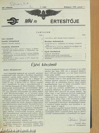 A Magyar Államvasutak Rt. Értesítője 1994. (nem teljes évfolyam) I-II.