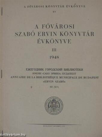 A Fővárosi Szabó Ervin Könyvtár Évkönyve III.