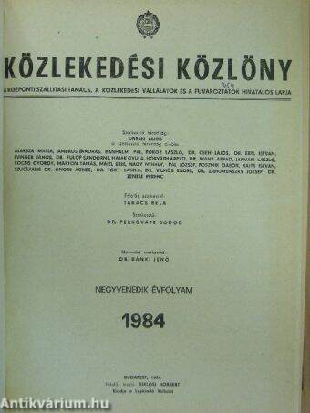 Közlekedési Közlöny 1984. (nem teljes évfolyam)