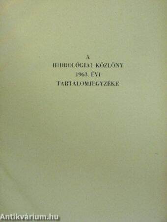 Hidrológiai Közlöny 1963. január-december