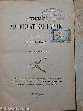 Középiskolai mathematikai lapok 1900. szeptember-1901. június