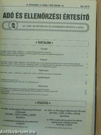 Adó és ellenőrzési értesítő 1994. január-december