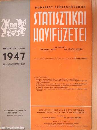 Budapest Székesfőváros statisztikai havifüzetei 1947. július-szeptember