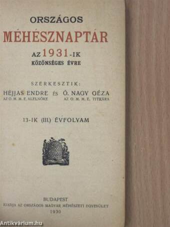 Országos Méhésznaptár az 1931-ik közönséges évre