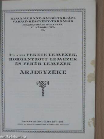 3 m/m aluli fekete lemezek, horganyzott lemezek és fehér lemezek árjegyzéke