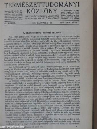 Természettudományi Közlöny 1935. január-december/Pótfüzetek a Természettudományi Közlönyhöz 1935. január-december