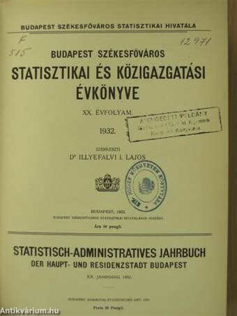 Budapest székesfőváros statisztikai és közigazgatási évkönyve 1932.