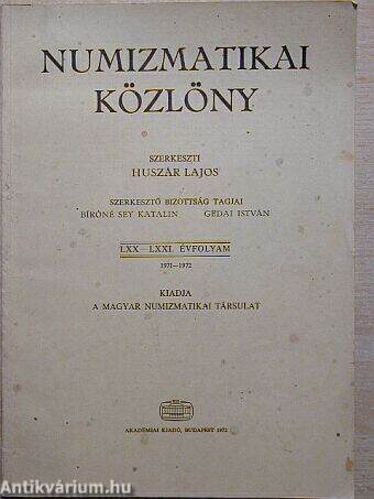 Numizmatikai közlöny 1971-1972.