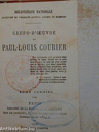 Chefs - d'oeuvre de Paul-Louis Courier I-II.