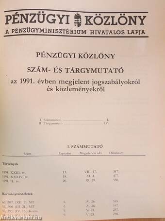 Pénzügyi Közlöny 1991. január-december