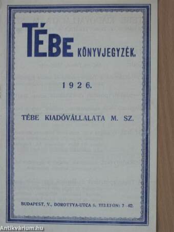 TÉBE Könyvjegyzék 1926.