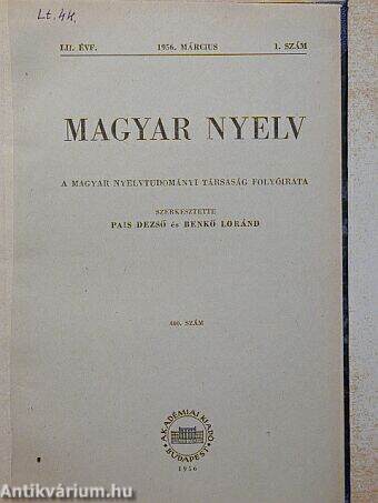 Magyar Nyelv 1956. évi 1-4. szám