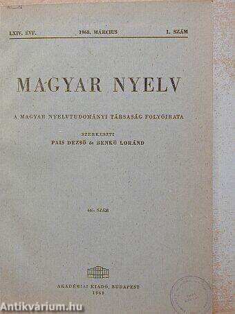 Magyar Nyelv 1968/1-4.