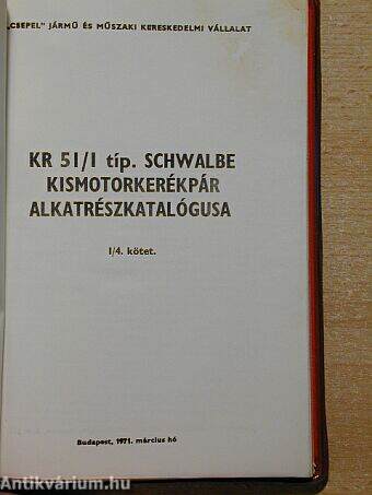 KR 51/I típ. Schwalbe kismotorkerékpár alkatrészkatalógusa