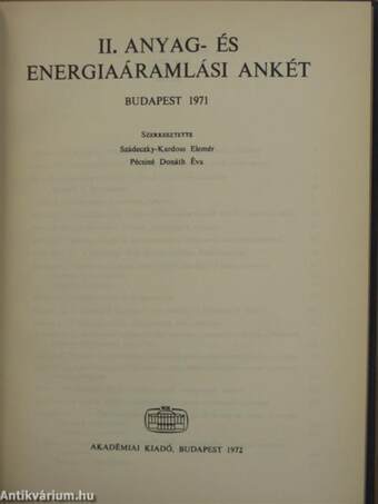 II. Anyag- és energiaáramlási ankét