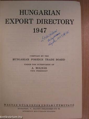 Hungarian Export Directory 1947