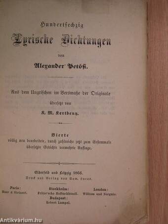 Hundertsechzig Lyrische Dichtungen von Alexander Petőfi (gótbetűs)