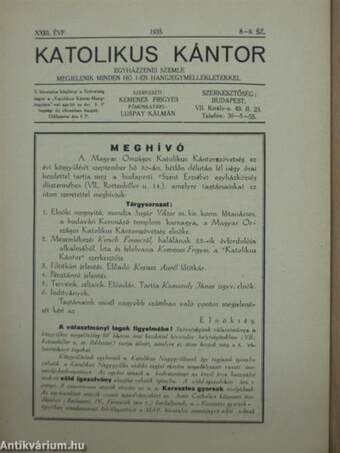 Katolikus Kántor 1935. augusztus-szeptember