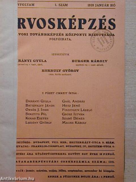 Orvosképzés 1939.