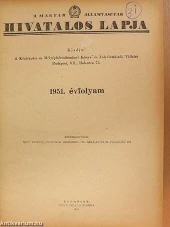 A Magyar Államvasutak Hivatalos Lapja 1951. (nem teljes évfolyam)