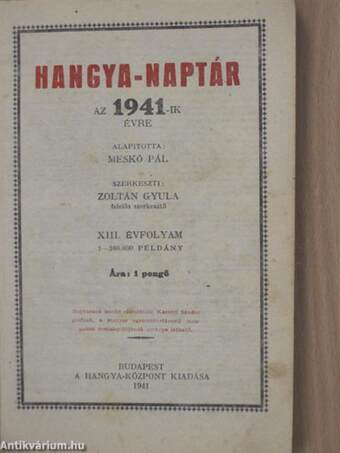 Hangya-naptár az 1941-ik évre