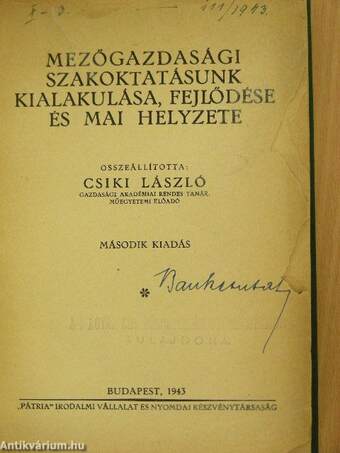 Mezőgazdasági szakoktatásunk kialakulása, fejlődése és mai helyzete