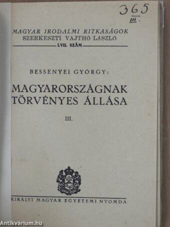 Magyarországnak törvényes állása III.