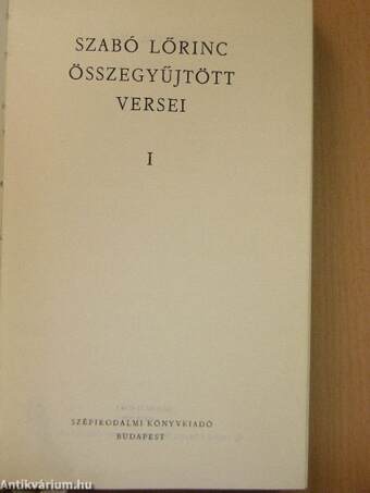 Szabó Lőrinc összegyűjtött versei I. (töredék)