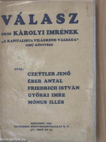 Válasz gróf Károlyi Imrének "A kapitalista világrend válsága" című könyvére