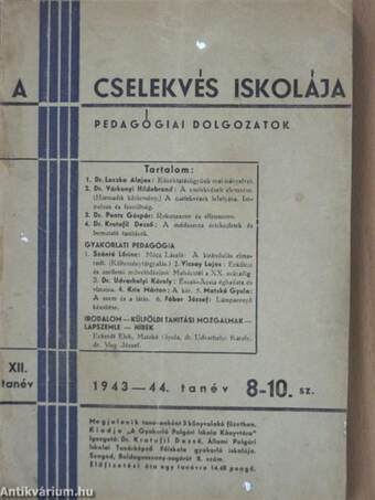 A Cselekvés Iskolája 1943-44. tanév 8-10. szám