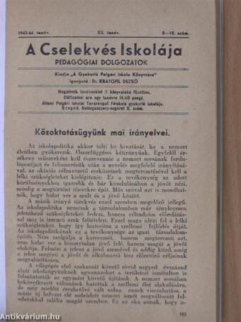 A Cselekvés Iskolája 1943-44. tanév 8-10. szám