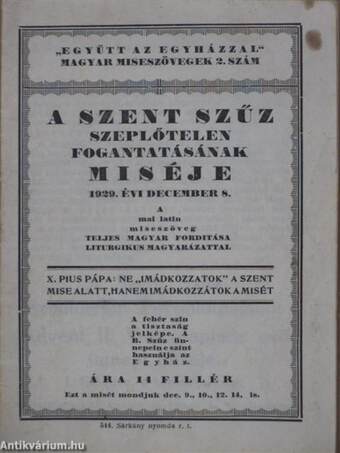 A Szent Szűz szeplőtelen fogantatásának miséje