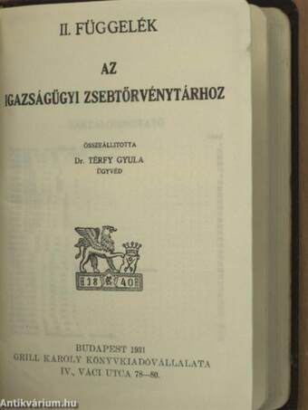 Igazságügyi zsebtörvénytár/II. függelék az Igazságügyi zsebtörvénytárhoz