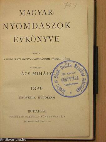 Magyar Nyomdászok Évkönyve 1889.